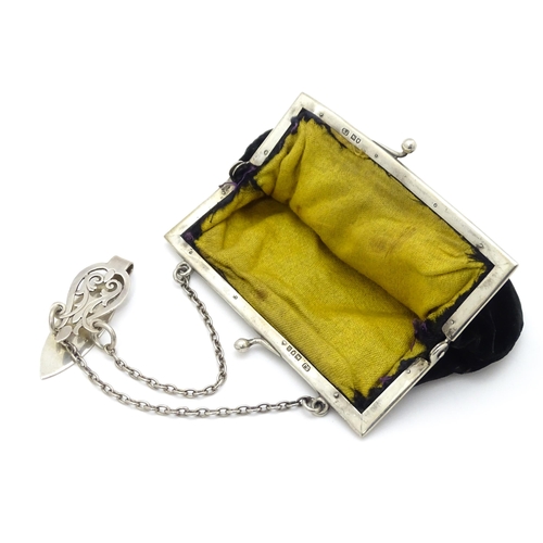 348 - A velvet ladies purse with silver mount hallmarked London 1903, maker Samuel Jacob with a chatelaine... 