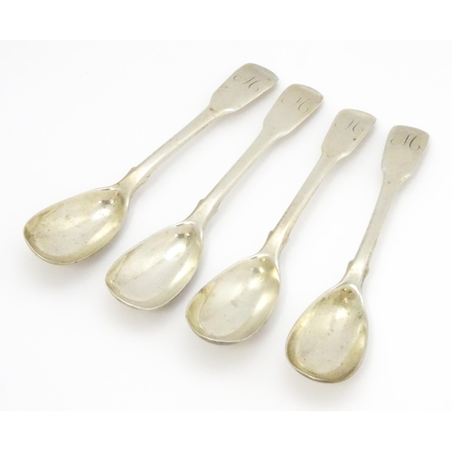 350 - A set of four Geo III silver mustard spoons hallmarked London 1813, maker William Ely, William Fearn... 