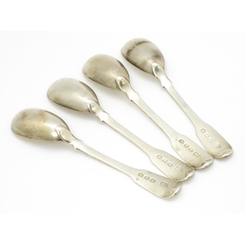 350 - A set of four Geo III silver mustard spoons hallmarked London 1813, maker William Ely, William Fearn... 