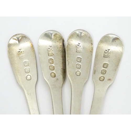 350 - A set of four Geo III silver mustard spoons hallmarked London 1813, maker William Ely, William Fearn... 