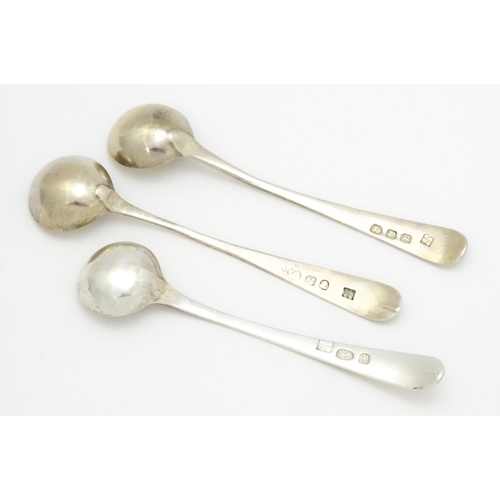 421 - Three silver mustard spoons to include a Geo III example hallmarked London 1814, maker Peter & Willi... 