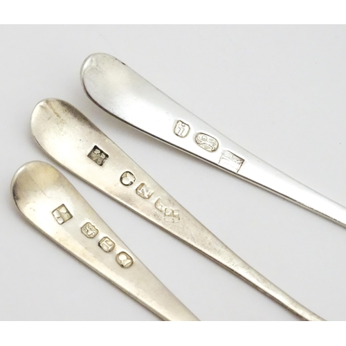 421 - Three silver mustard spoons to include a Geo III example hallmarked London 1814, maker Peter & Willi... 