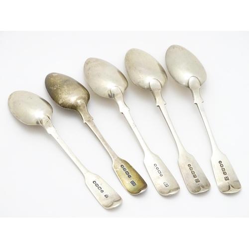 584 - Five Victorian silver teaspoons to include a pair hallmarked Exeter 1867, maker Josiah Williams & Co... 