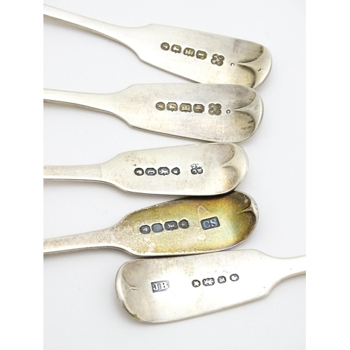 584 - Five Victorian silver teaspoons to include a pair hallmarked Exeter 1867, maker Josiah Williams & Co... 