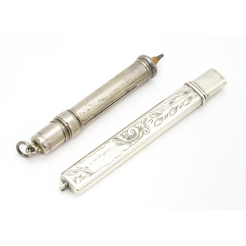 598 - Two silver pencil holders one hallmarked Birmingham 1907, maker E. Baker, the other hallmarked Chest... 