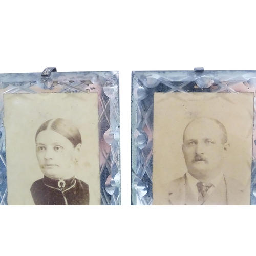 1167 - A pair of Victorian carte de visite photographic portraits within cut glass frames. One inscribed Gr... 