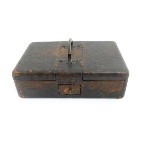 1172 - A late 19th / early 20thC leather bound cigar and cigarette box with match / light drawer to centre.... 