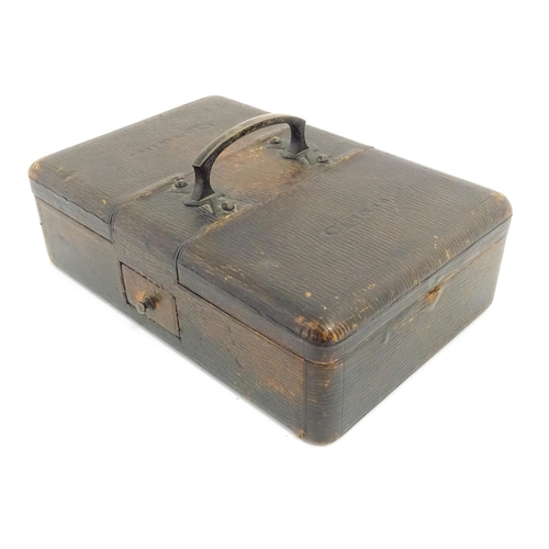 1172 - A late 19th / early 20thC leather bound cigar and cigarette box with match / light drawer to centre.... 