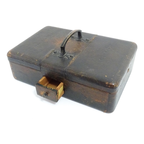 1172 - A late 19th / early 20thC leather bound cigar and cigarette box with match / light drawer to centre.... 