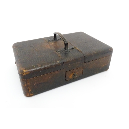 1172 - A late 19th / early 20thC leather bound cigar and cigarette box with match / light drawer to centre.... 