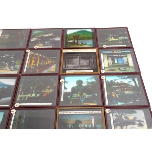 1178 - A quantity of assorted 20thC magic lantern slides to include Japanese interiors, Deer in Nara, Snow ... 