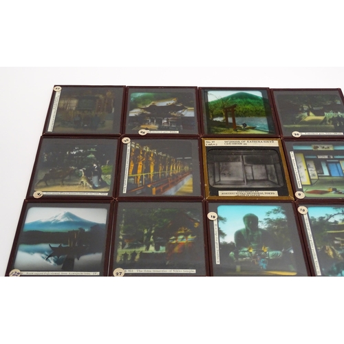 1178 - A quantity of assorted 20thC magic lantern slides to include Japanese interiors, Deer in Nara, Snow ... 