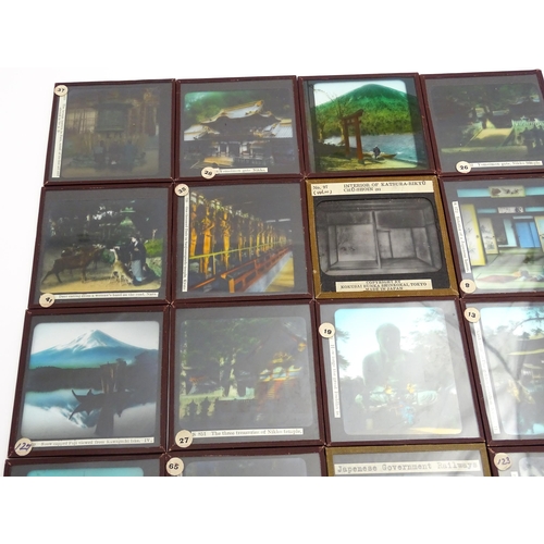 1178 - A quantity of assorted 20thC magic lantern slides to include Japanese interiors, Deer in Nara, Snow ... 