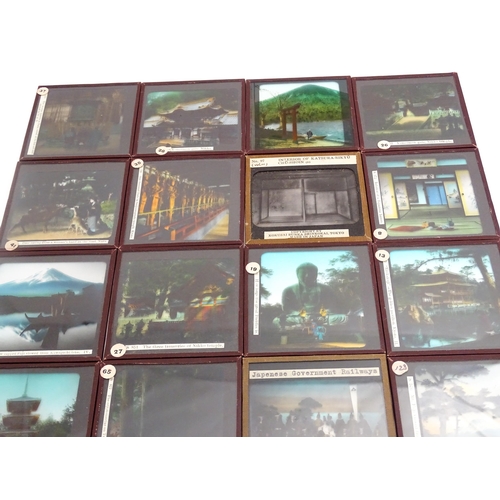 1178 - A quantity of assorted 20thC magic lantern slides to include Japanese interiors, Deer in Nara, Snow ... 