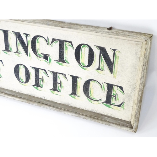 1258 - A 20thC wooden shop sign with hand painted lettering for Donington Post Office (Lincolnshire). Appro... 