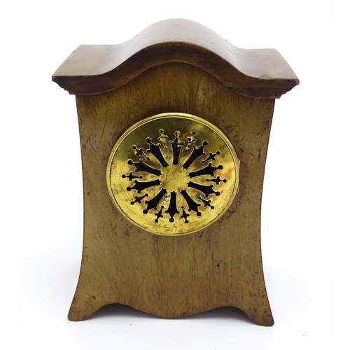 1437 - A late 19thC / early 20thC  mahogany cased French mantle clock with satinwood inlay and white enamel... 