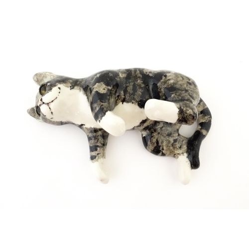 159 - A Winstanley model of a tabby cat rolling over, size 5. Marked under. Approx. 12