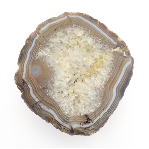 1079 - Natural History / Geology Interest: A polished agate and quartz hardstone specimen geode. Approx. 5 ... 