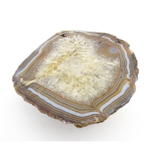 1079 - Natural History / Geology Interest: A polished agate and quartz hardstone specimen geode. Approx. 5 ... 