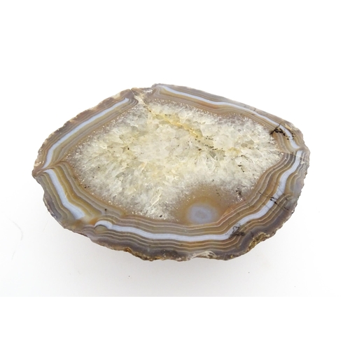 1079 - Natural History / Geology Interest: A polished agate and quartz hardstone specimen geode. Approx. 5 ... 