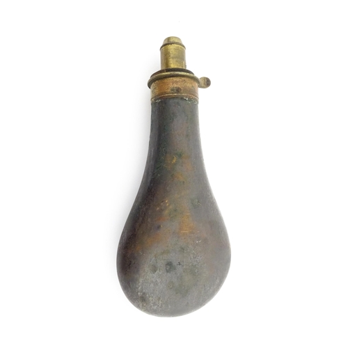 1108 - A copper powder flask by G. & J. W. Hawksley, the brass spout stamped with maker's name, approx 7 3/... 