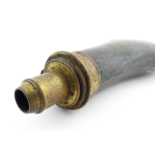 1108 - A copper powder flask by G. & J. W. Hawksley, the brass spout stamped with maker's name, approx 7 3/... 