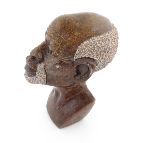 1132 - Ethnographic / Native / Tribal : An African soapstone carving modelled as the head of a bearded man.... 