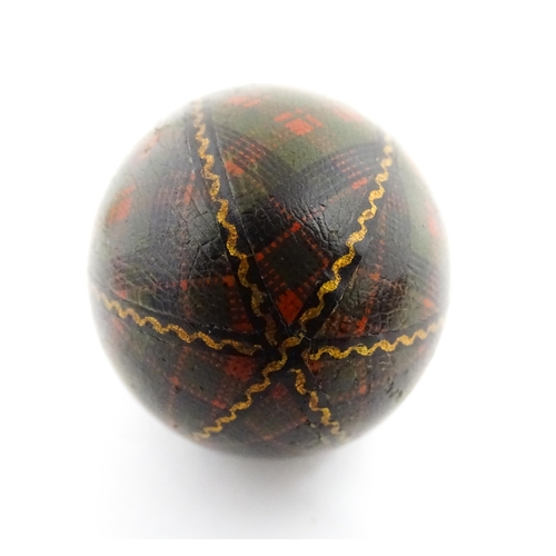 1154 - A 19thC Tartan ware sewing thimble case of egg form, titled McDonald. Approx. 2