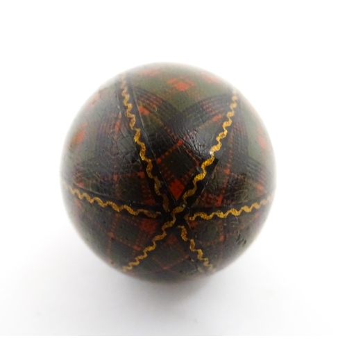 1154 - A 19thC Tartan ware sewing thimble case of egg form, titled McDonald. Approx. 2