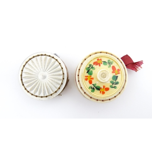 1155 - Sewing Interest: A Victorian mother of pearl sewing pin cushion / emery. Together with a Forget Me N... 