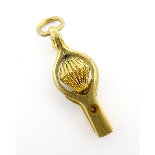 1157 - Sewing Interest: A late 19th / early 20thC French gilt metal needle threader. Marked Bte SGDG Paris.... 