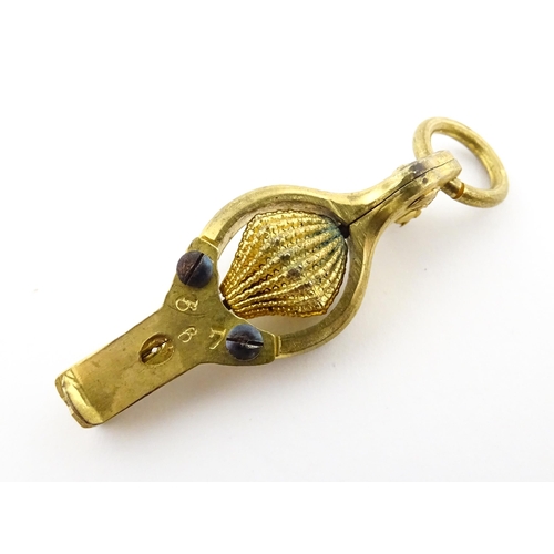 1157 - Sewing Interest: A late 19th / early 20thC French gilt metal needle threader. Marked Bte SGDG Paris.... 