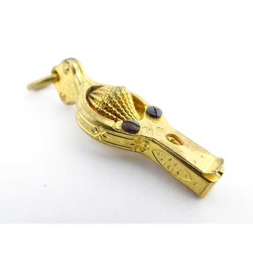 1157 - Sewing Interest: A late 19th / early 20thC French gilt metal needle threader. Marked Bte SGDG Paris.... 