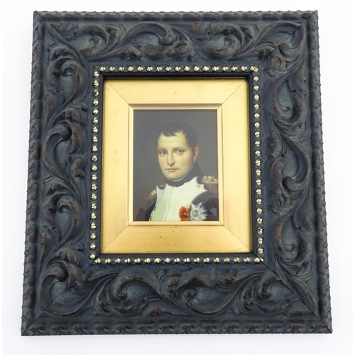 1160 - A 20thC oil on board portrait miniature depicting Napoleon Bonaparte after Jacques-Louis David. With... 