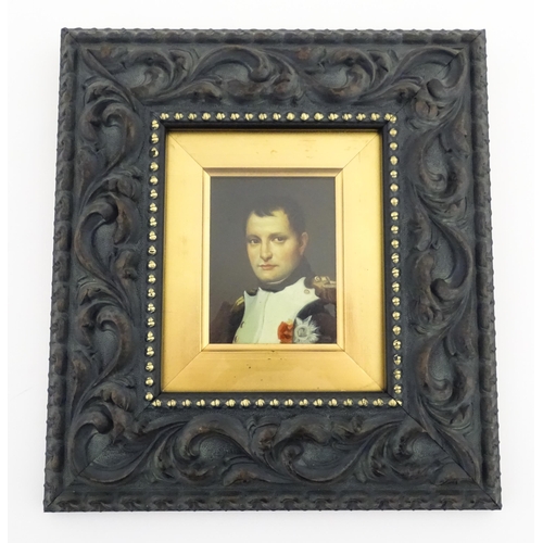 1160 - A 20thC oil on board portrait miniature depicting Napoleon Bonaparte after Jacques-Louis David. With... 