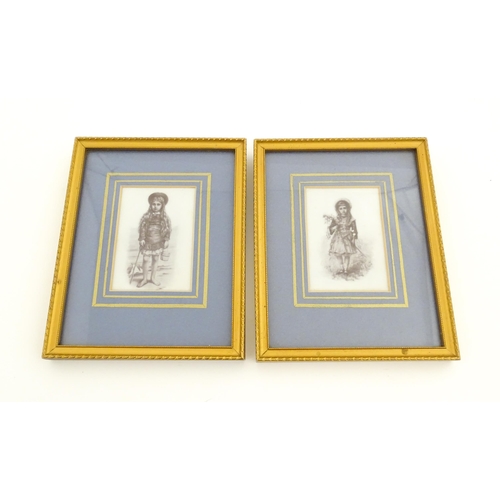 1165 - A pair Victorian prints on glass, one depicting a young girl with a bucket and spade, the other a yo... 