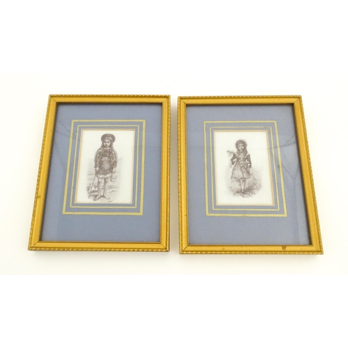 1165 - A pair Victorian prints on glass, one depicting a young girl with a bucket and spade, the other a yo... 