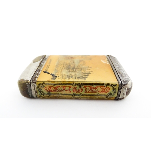 1170 - A 20thC Welsh vesta case decorated with a vignette depicting Conway / Conwy Castle to one side, the ... 