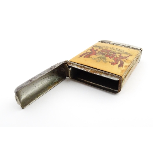 1170 - A 20thC Welsh vesta case decorated with a vignette depicting Conway / Conwy Castle to one side, the ... 