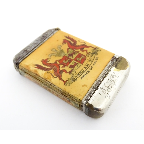 1170 - A 20thC Welsh vesta case decorated with a vignette depicting Conway / Conwy Castle to one side, the ... 