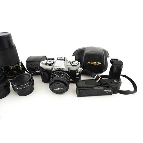 1179 - A Minolta XG-M camera and Minolta Drive 1 with Tamron Adaptall 2 1:25 28mm lens together with a Vivi... 