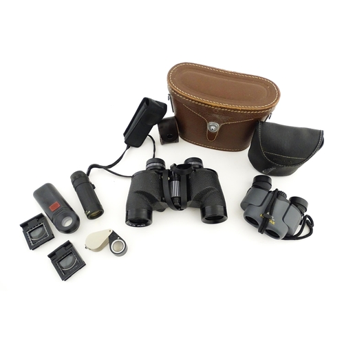 1181 - A quantity of optical equipment, comprising a cased pair of Swift 754 Apollo 8x30 binoculars, a pair... 