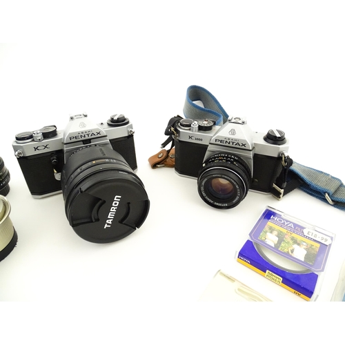 1185 - A Pentax Asahi K1000 and Pentax Asahi KX with Tamron Aspherical 28-200mm lens together with a Centon... 