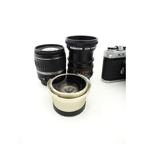 1185 - A Pentax Asahi K1000 and Pentax Asahi KX with Tamron Aspherical 28-200mm lens together with a Centon... 