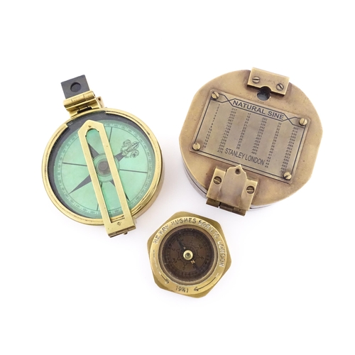 1188 - Three modern brass compasses, the largest approx 3