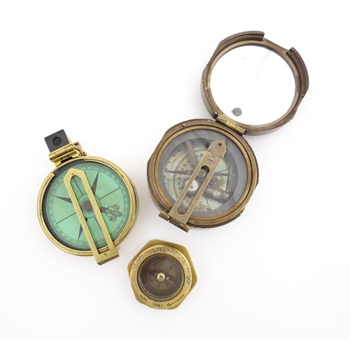 1188 - Three modern brass compasses, the largest approx 3