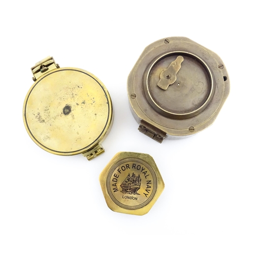 1188 - Three modern brass compasses, the largest approx 3