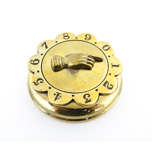 1196 - A Victorian brass whist marker with hand marker and scallop edged bezel. With registration diamond v... 