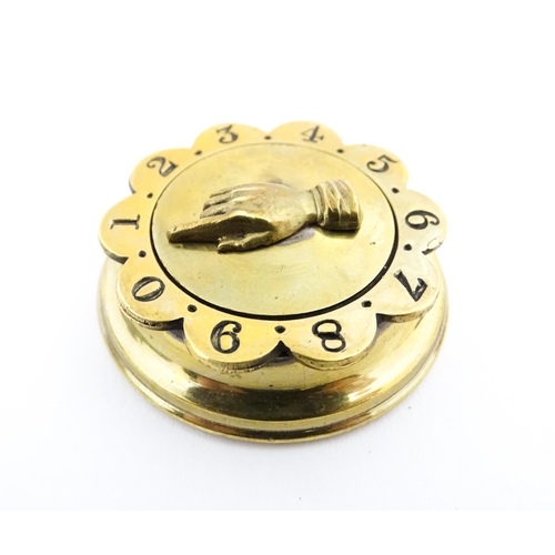 1196 - A Victorian brass whist marker with hand marker and scallop edged bezel. With registration diamond v... 