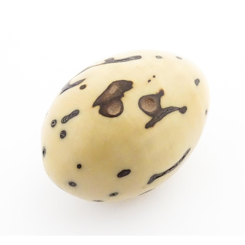 1201 - A Raffia Palm fruit. Together with a resin model of a speckled egg. Largest approx. 3 3/4